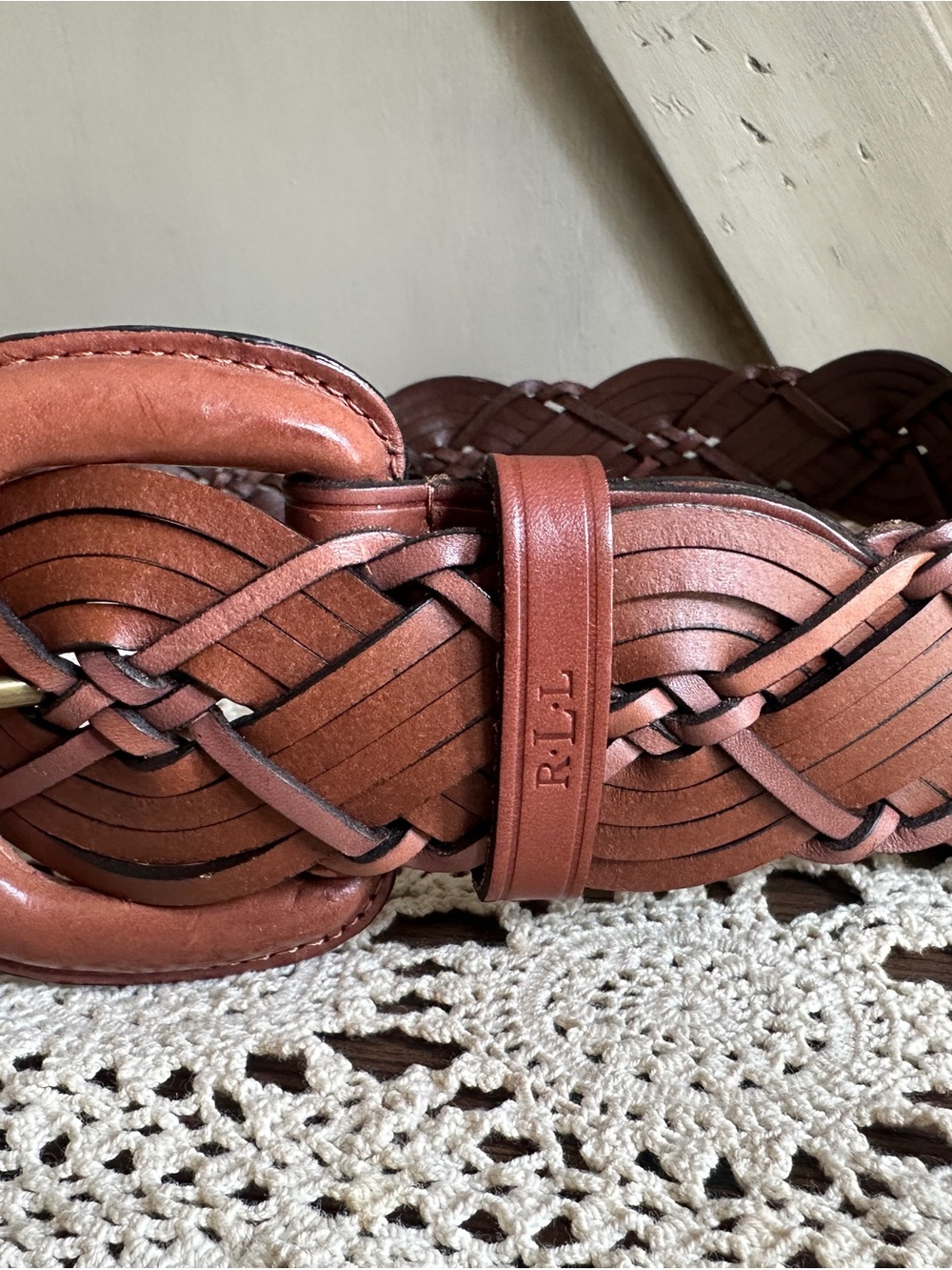 Lauren Ralph Lauren Braided Leather Belt Brown Wide Western Size L - Picture 5 of 8